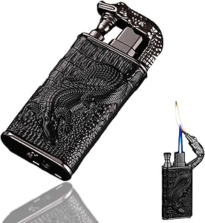 Double Flame Lighter, Windproof Lighter, Creative Embossed Crocodile Gas Lighter, Cool Dual Flame Lighter, Butane Torch Lighter Refillable, Men's Lighter Unique Gift (No Gas) (Black)