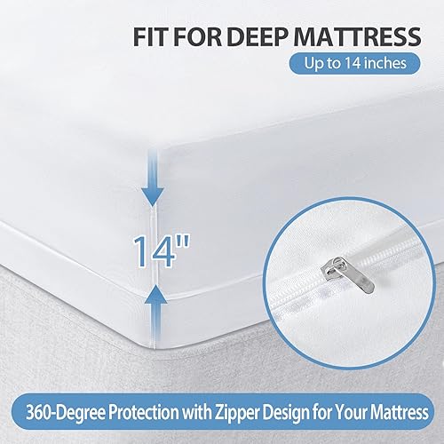 Miniatura 5 de JOSOP Protector de colchón con cremallera de alta calidad, 100% impermeable, funda de colchón de seis caras adecuada para cuatro estaciones, tamaño