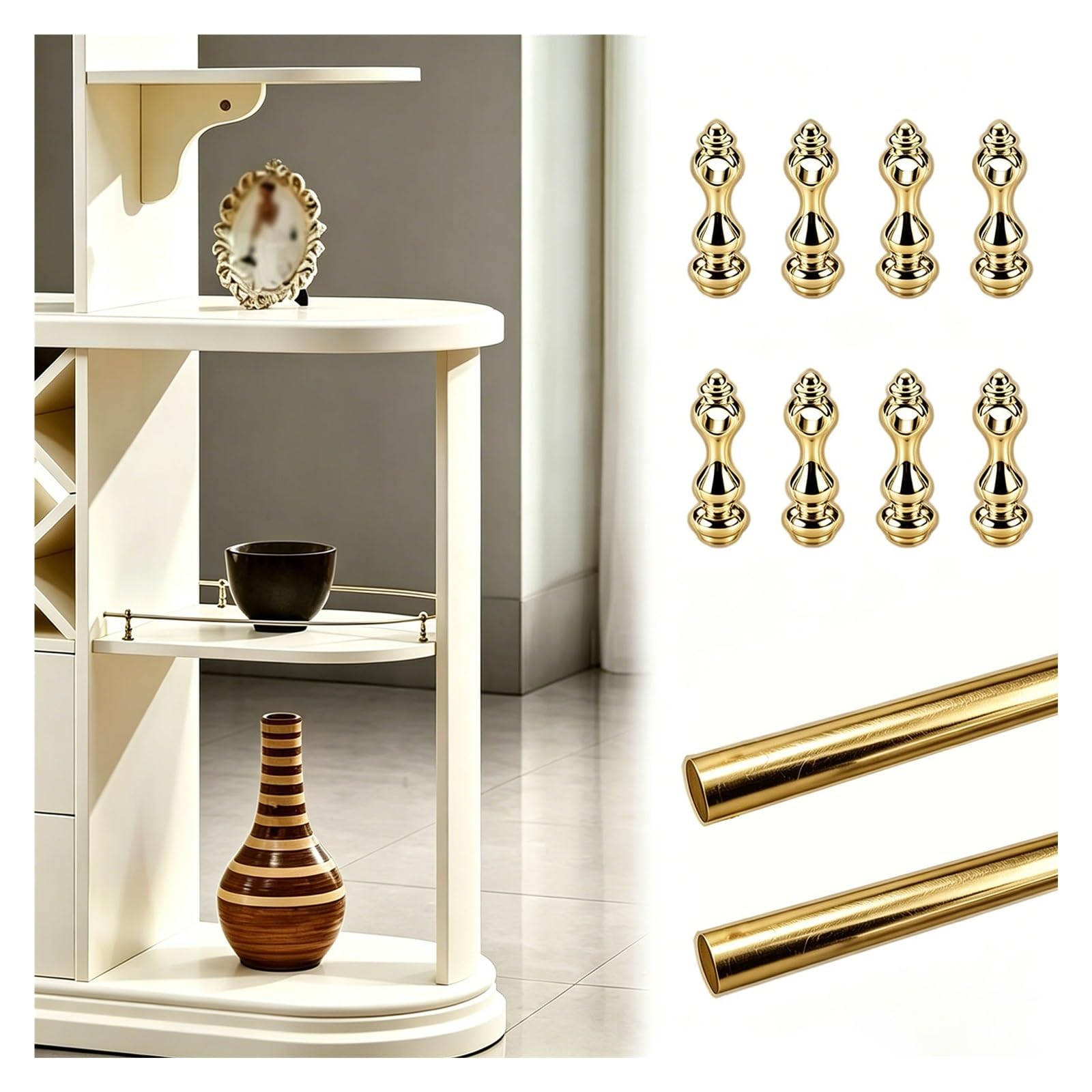 Tyzlup Gold 3-Piece Shelf Guard Set Bendable, Flexible Anti-Tipping Rail For Cabinet, Wine Storage, Display Rack, Customizable Bookshelf Corners Bar Fence(,36" (91 Cm))