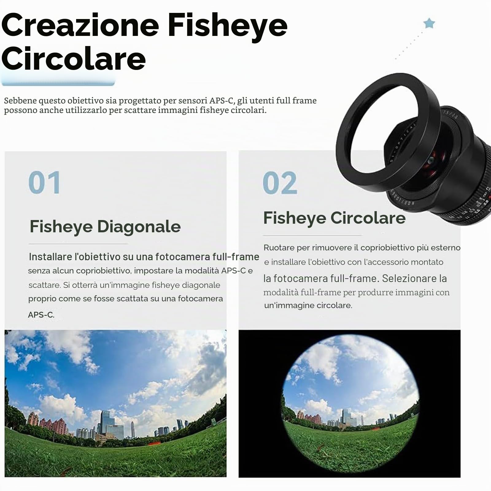 TTARTISAN 7.5mm F2.0 APS-C grande apertura con angolo di visione di 180° Obiettivo fisheye per Canon RF-Mount fotocamere EOS R RP R5 R50 R6 R6II R7 R10 R8