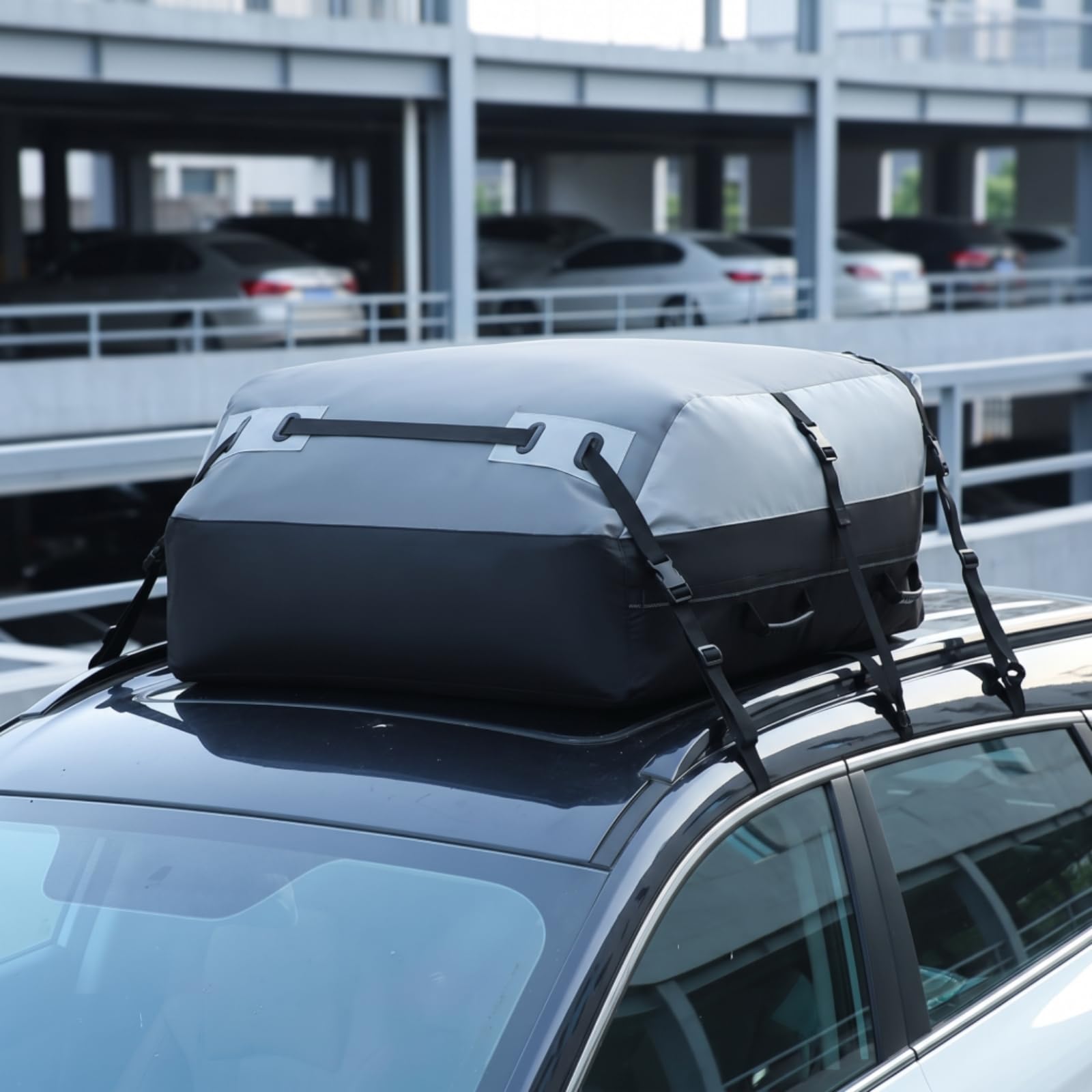 Portapacchi Tetto Auto Borsa Tetto Baule Tettuccio Borsa Bagagliaio Impermeabile Oxford con Cinghie E Fibbie Riflettenti Adatto per Viaggi Campeggio Vacanze Lunghi Tragitti, Grigio