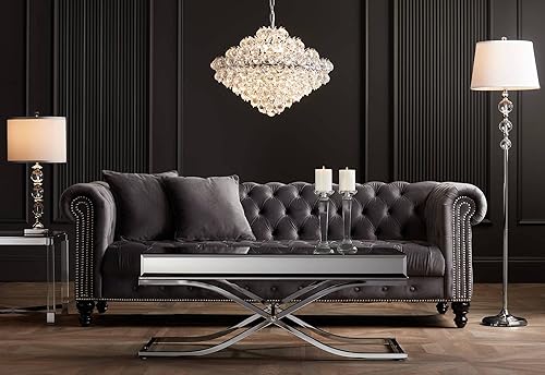 Miniatura 6 de Studio 55D Jenna Moderna mesa decorativa cuadrada de acrílico transparente de 22 pulgadas de ancho con parte superior de cristal plateado cromado