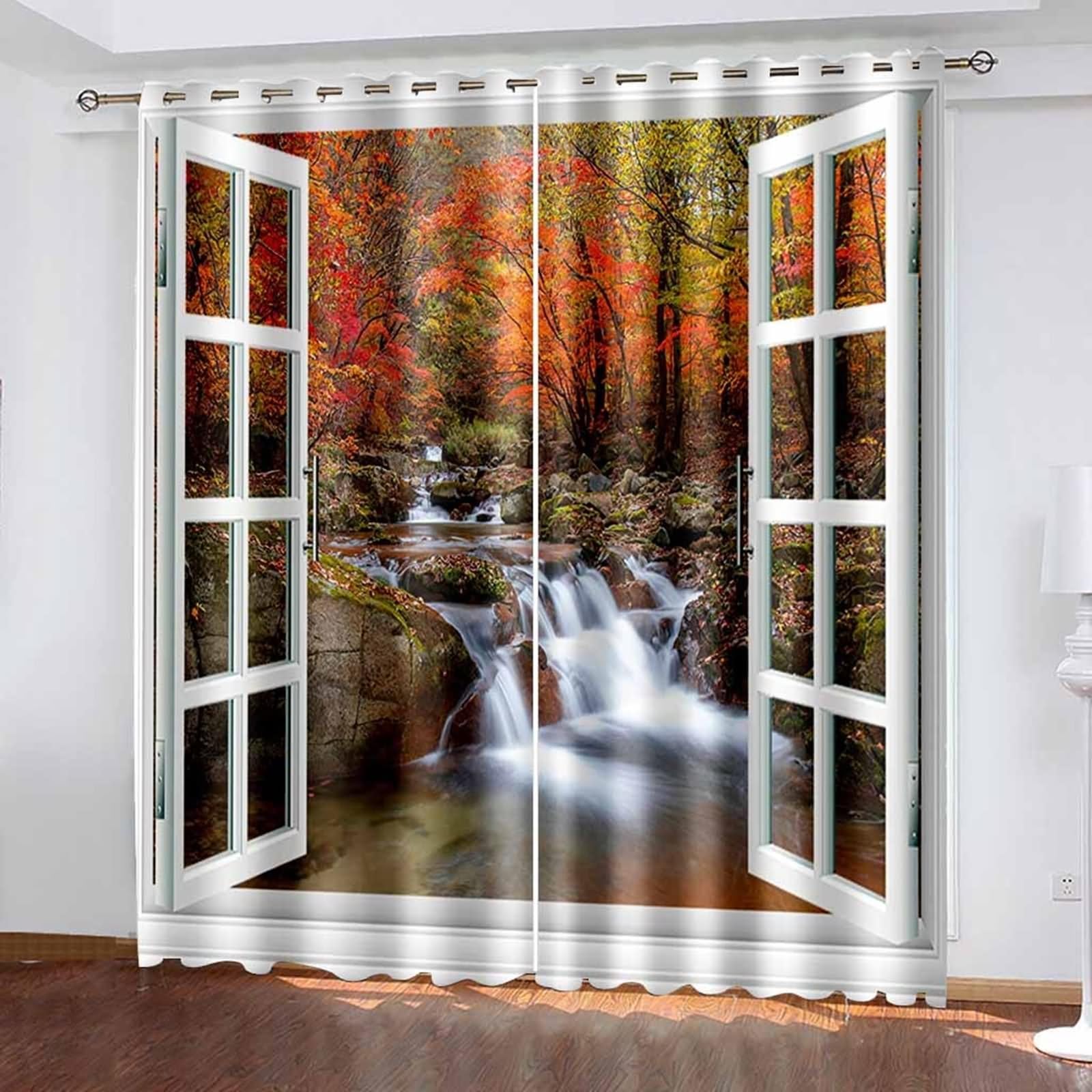 Zasłona zaciemniająca okno kuchnia, zasłona zaciemniająca salon wielokolorowy naturalny krajobraz i poliestrowa rama okienna 2 panele 172 x 214 cm