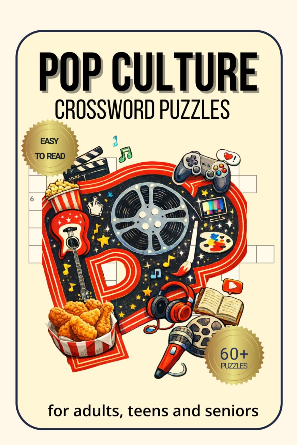 Pop Culture Crossword Puzzles: 60+ Easy Trivia Crosswords for Adults Inspired by Movies, TV Shows, Music & Gaming – A Fun Puzzle Gift for Fans