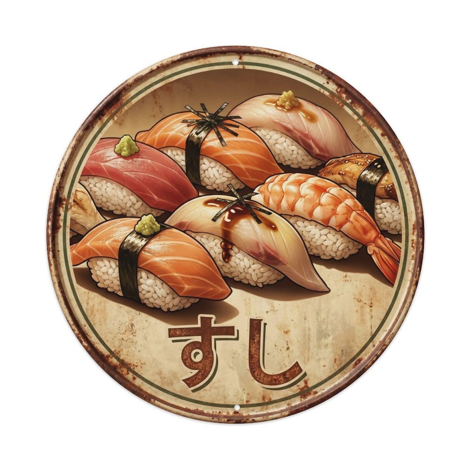 Cxhjca 8X8inch(20X20cm) Japanese Sushi Bar Classic Diner Nigiri Maki Seafood Metal Tin Sign
