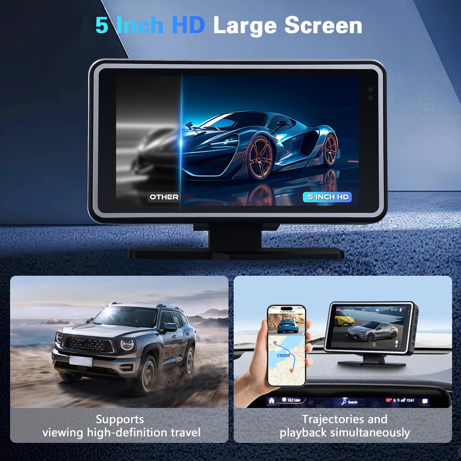 Inefala Dashcam WiFi con GPS/Registrazione a circuito chiuso/G-Sensor/64G SD Card, Dash Cam 1080P con IPS Schermo da 5 Pollici, HUD Display Head-Up Display per Velocità & Tempo