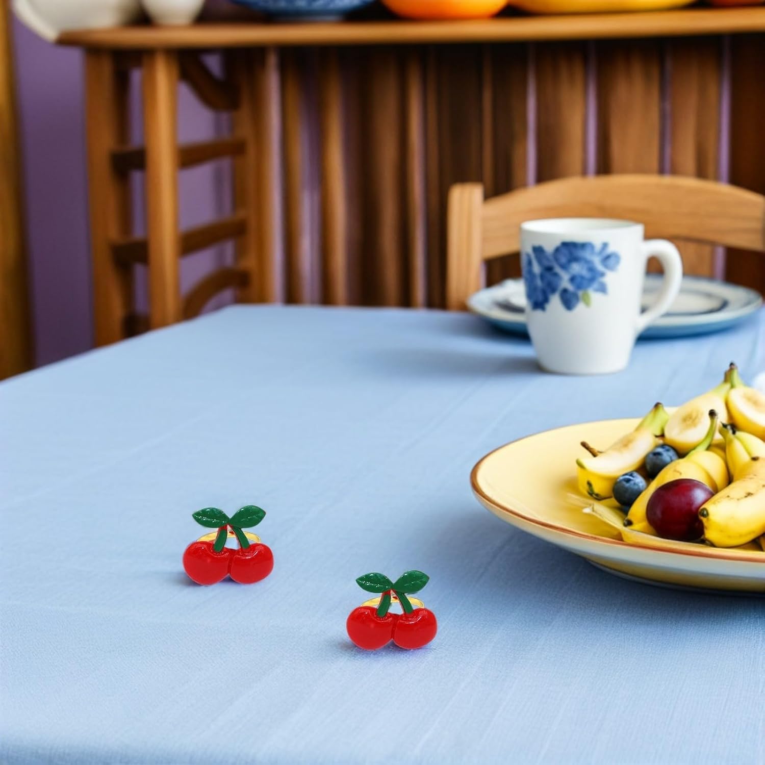 4 Pcs Cherry Napkin Rings Buckles, Delicate Alloy Fruit Table Decor