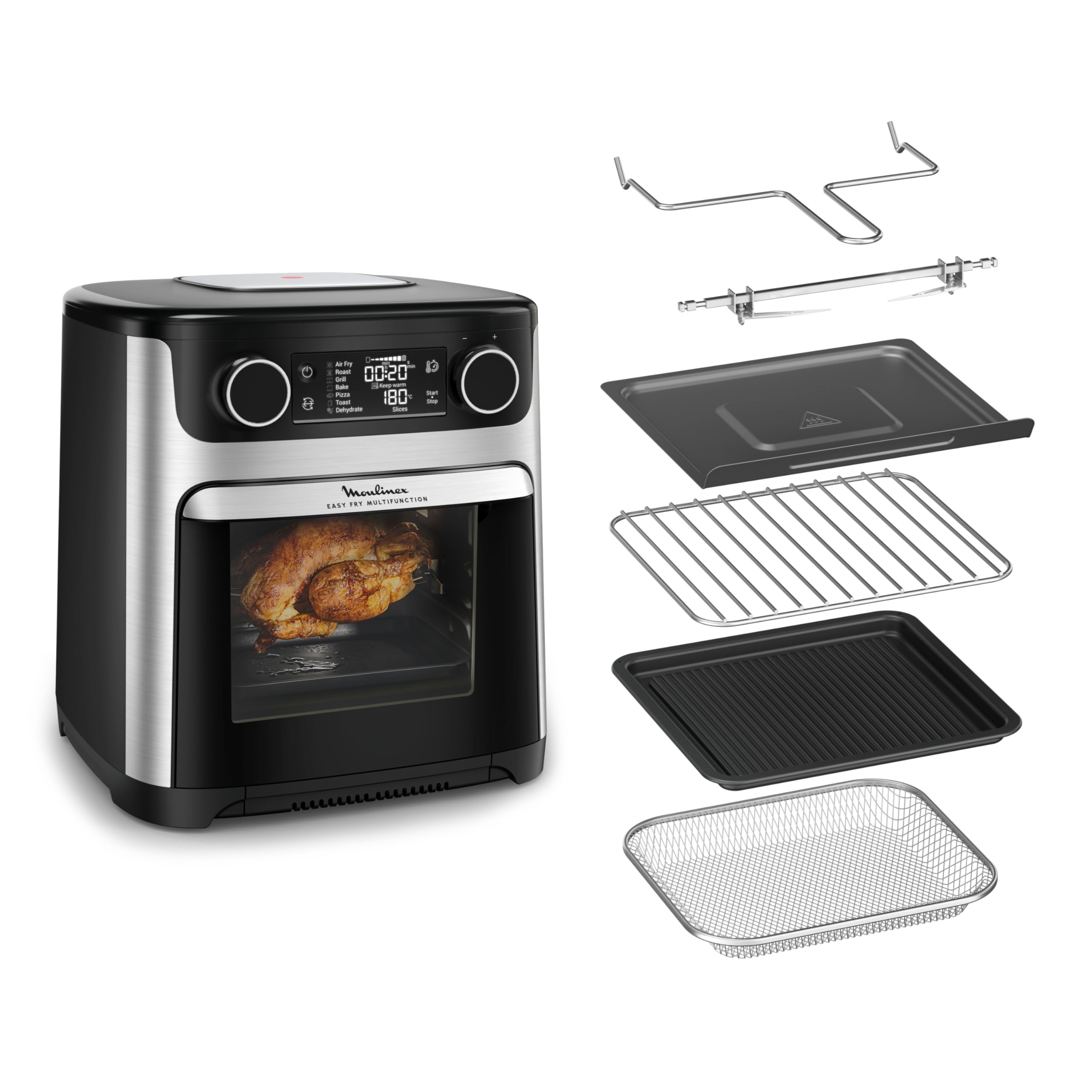 Moulinex Easy Fry air fryer, multicuiseur et four, 15 L, 9 programmes, friteuse sans huile, 3 niveaux de cuisson, compact, extra crisp, noir, AL556DF0, Acier Inoxydable