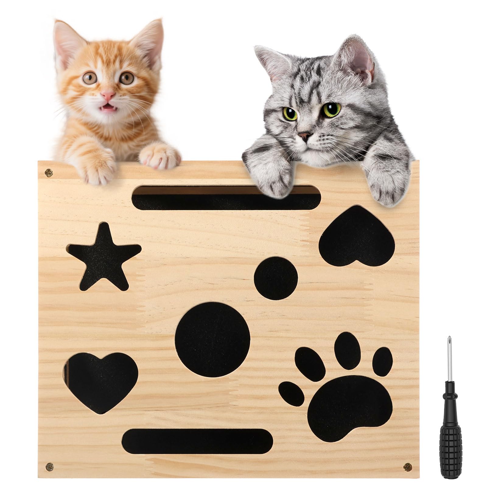 Cat Nail File Box, Cat Nail File Scratcher, Interactive Kitten Scratch Puzzle Toy for Indoor Cats, Natural Claw Care Maze with Sandpaper for Physical & Mental Stimulation, 30x25x6cm(No Bell Ball)