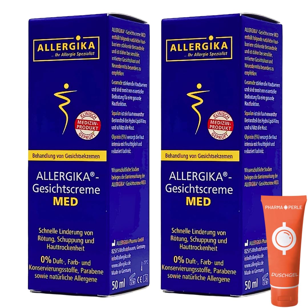 Allergika Gesichtscreme MED 2x 50 ml I Zur Behandlung von Gesichtsekzemen I Rötung, Schuppung, Hauttrockenheit, Neurodermitis I Juckreiz I sensible Haut I Spar-Set plus Pharma Perle give-away