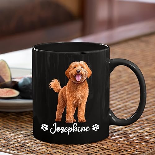Miniatura 4 de Taza de café con nombre personalizado, regalo para los amantes de Labradoodle Brown, taza de café negra Labradoodle personalizada de 11 onzas y 15
