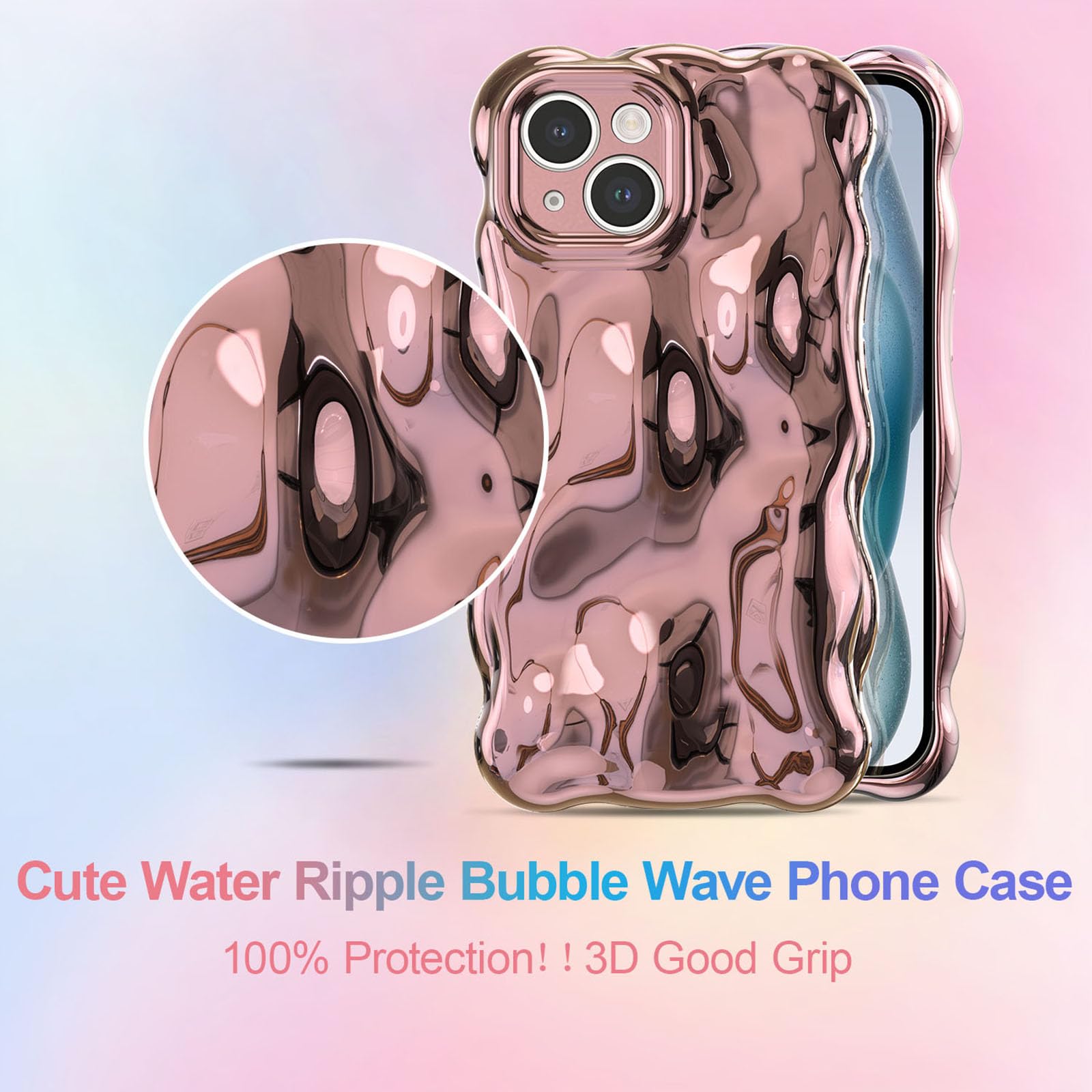 UEEBAI Case For IPhone 17 Pro Max, Cute Solid Color Curly Wave Shape Shockproof Soft TPU Bumper Phone Cover, Candy Water Ripple 3D Silicone Slim Pretty Case Non-yellowing Cover-Silver