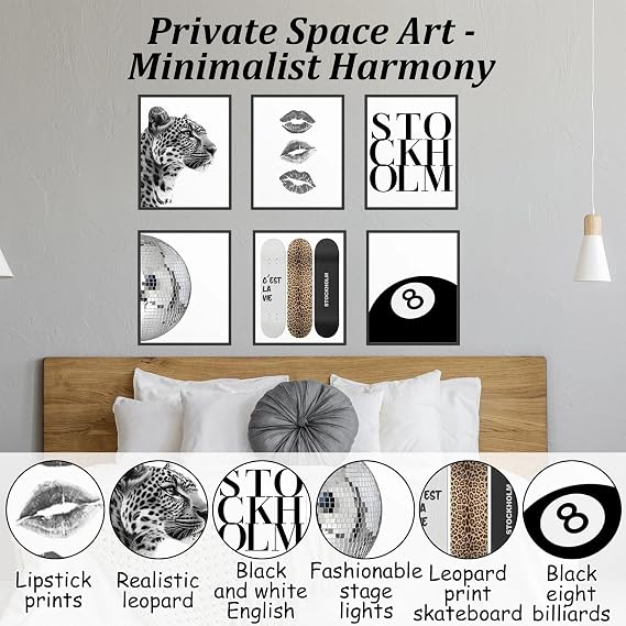 6 Pieces Leopard Wall Art, Trendy Skateboard Canvas Wall Art, Animal Posters for Girls, Fashion Wall Pictures for Living Room, Bedroom, Home Decor, Gift for Housewarming, 11.8x8.26in, Frameless (D)