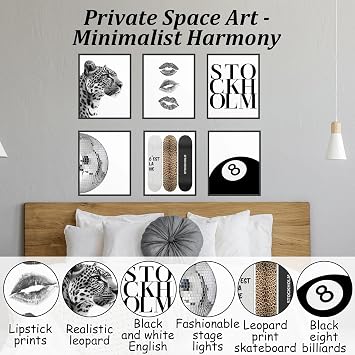 6 Pieces Leopard Wall Art, Trendy Skateboard Canvas Wall Art, Animal Posters for Girls, Fashion Wall Pictures for Living Room, Bedroom, Home Decor, Gift for Housewarming, 11.8x8.26in, Frameless (D)