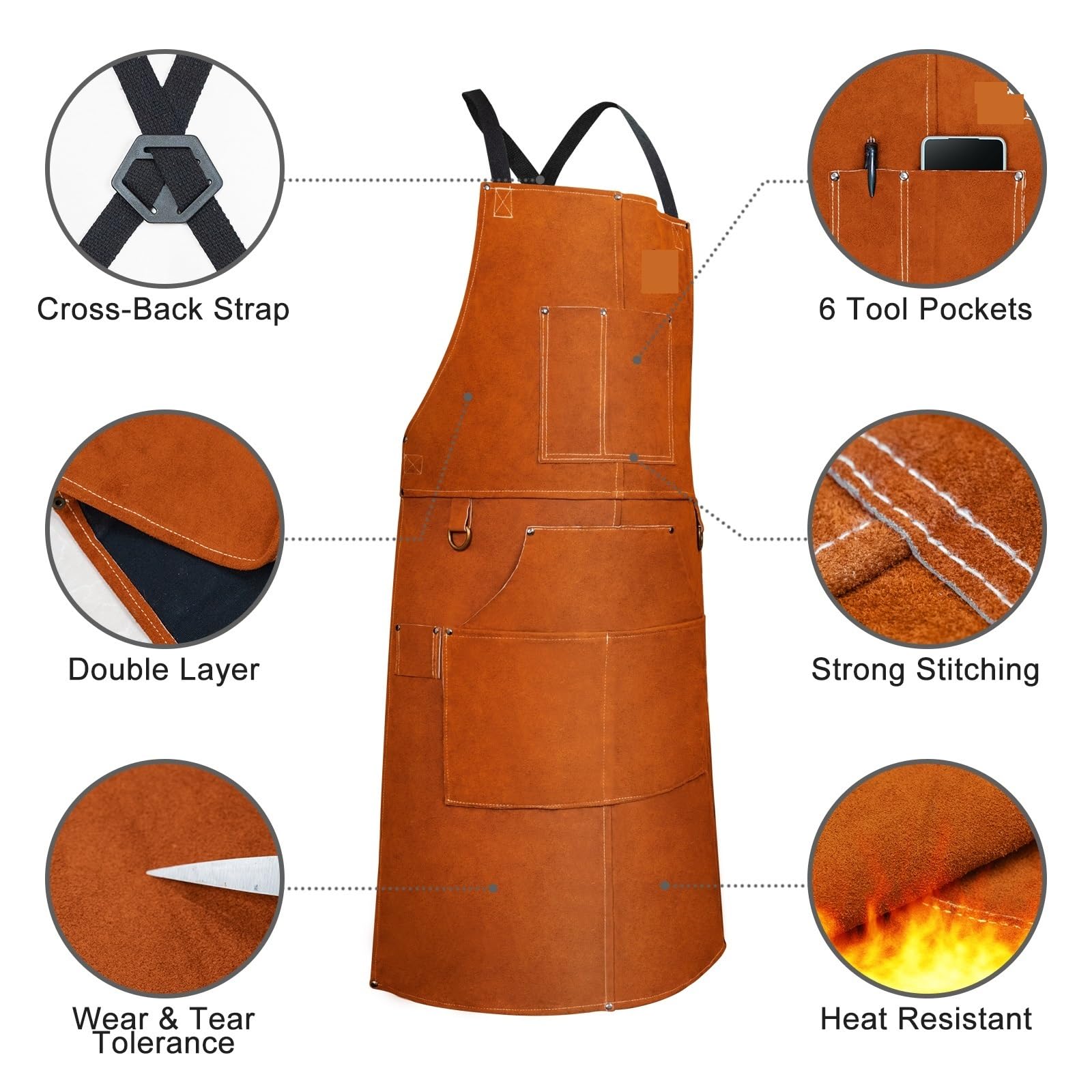 Tablier De Soudure Tablier de soudage Lavable en Cuir avec Isolation Thermique, vêtement de Protection for Soudure, Forgeron(Black)