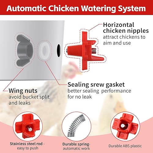 Miniatura 4 de Dreyoo 24 pezones horizontales para pollo, bebedero automático de pezones para aves de corral con brocas para comederos de pollo, kit de agua de