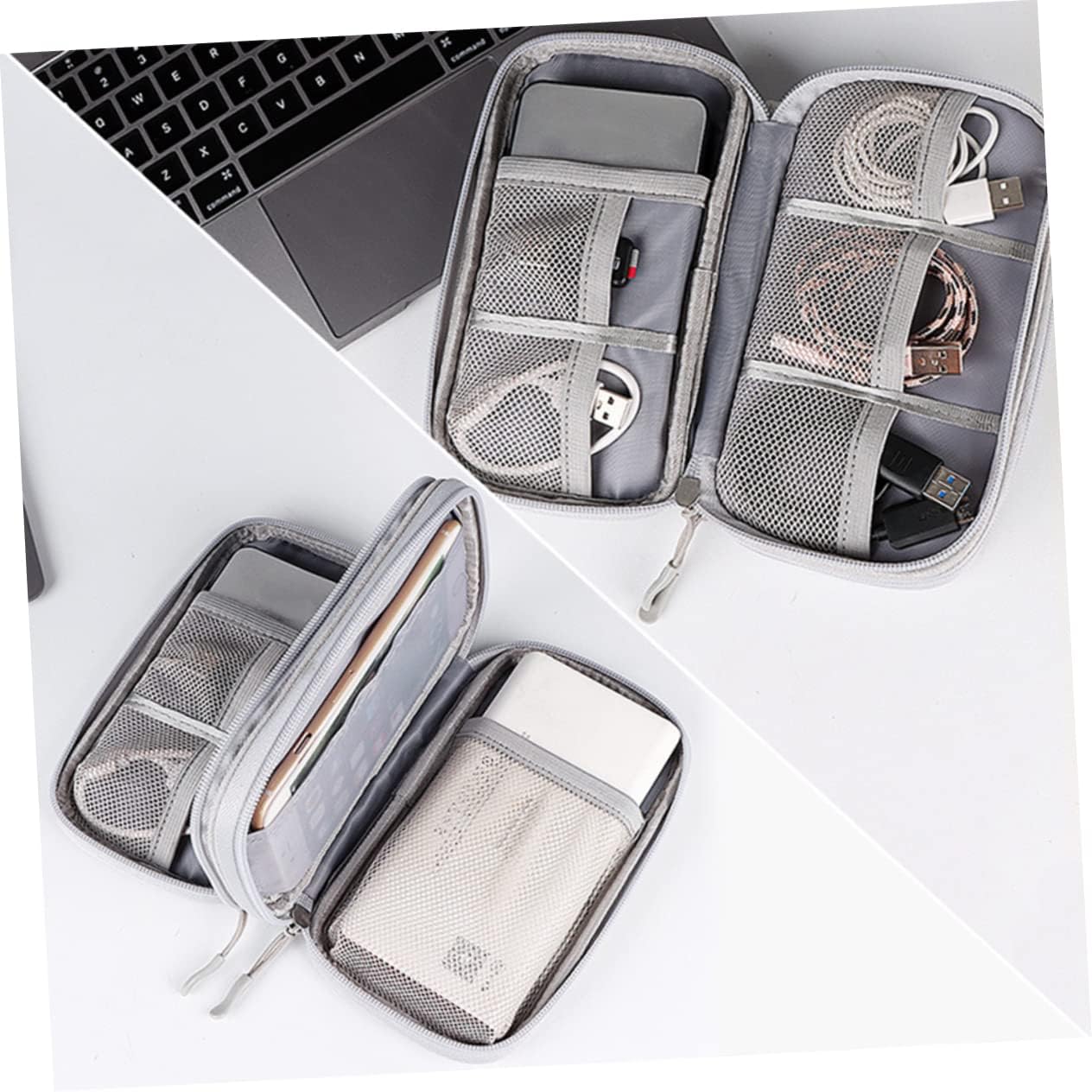 Generic 3pcs Hard Drive Case Travel Charger Cord Organizer Case Earphone Bag Charger Organizer Phone Charger Headphone Organizer Travel Cord Polyester Oxford Protective Case -