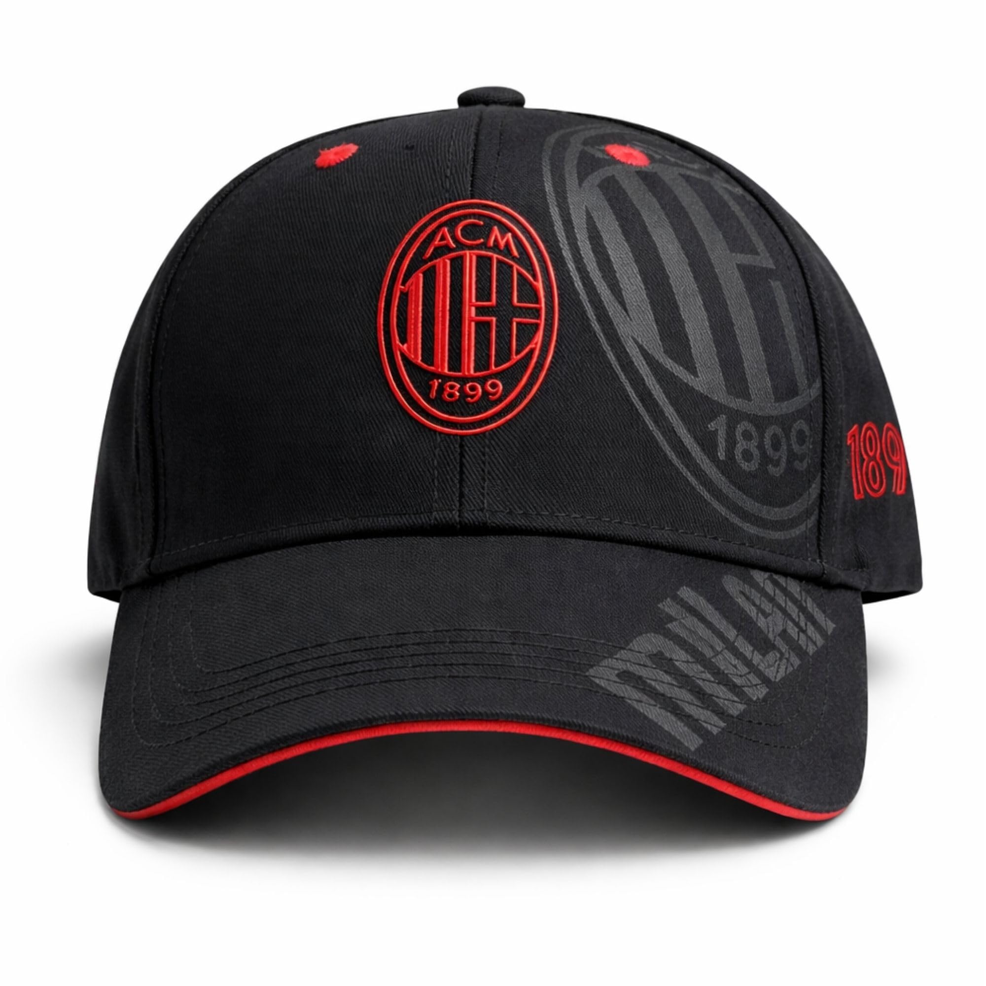 ACM 1899 AC Milan – Cappello Ufficiale in Cotone Rosso/Nero con Logo Modello Baseball con Visiera Curva e Regolabile – Prodotto con Licenza - 2024006