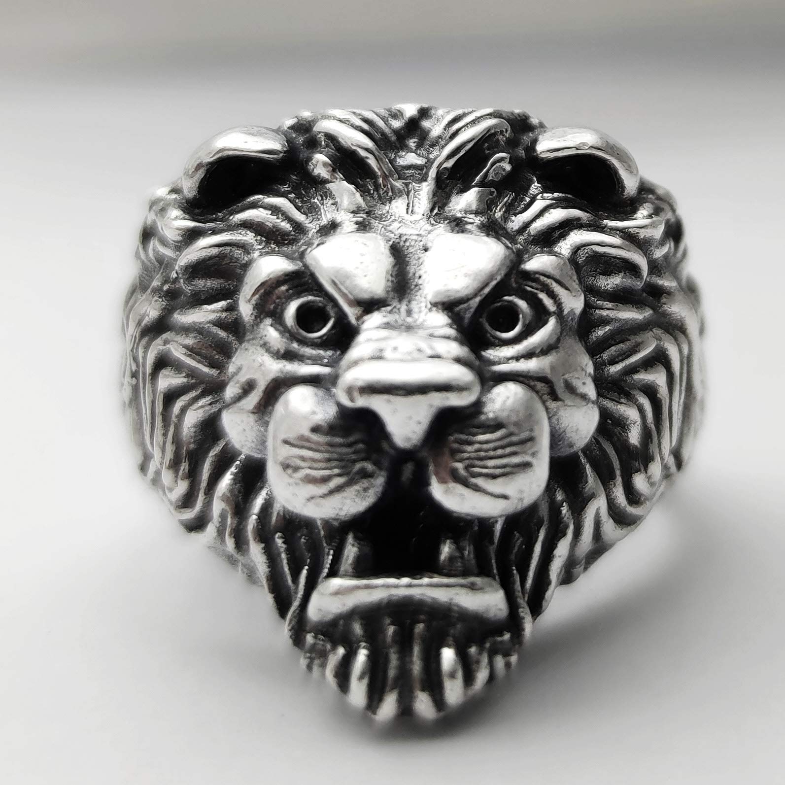 Anillo de cabeza de león de plata de ley 925 maciza, plata punk rock hip hop envejecido, hecho a medida