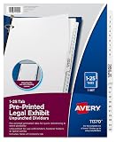 Avery Premium Collated Legal Exhibit Binder Dividers with Tabs, 1-25 and Table of Contents, 8.5 x 11 Inches, Binder Divider with Tabs, Avery Style (11370) – view 1