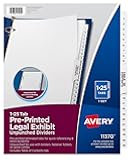 Avery Premium Collated Legal Exhibit Binder Dividers with Tabs, 1-25 and Table of Contents, 8.5 x 11 Inches, Binder Divider with Tabs, Avery Style (11370)
