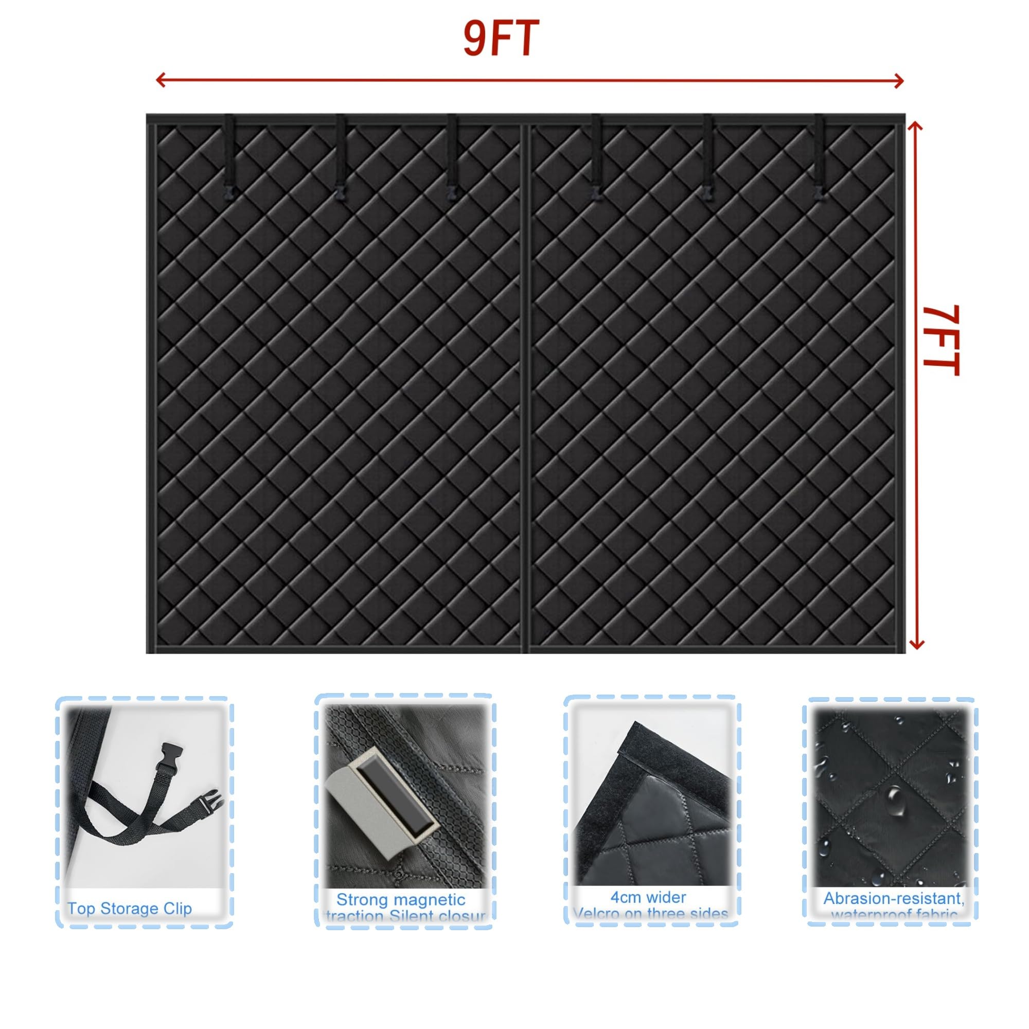 Rideau magnétique à isolation thermique pour porte de garage - 275 x 215 cm - Avec 6 boucles de rangement - Tissu Oxford 600D - Isolation thermique - Imperméable au froid - Coupe-vent