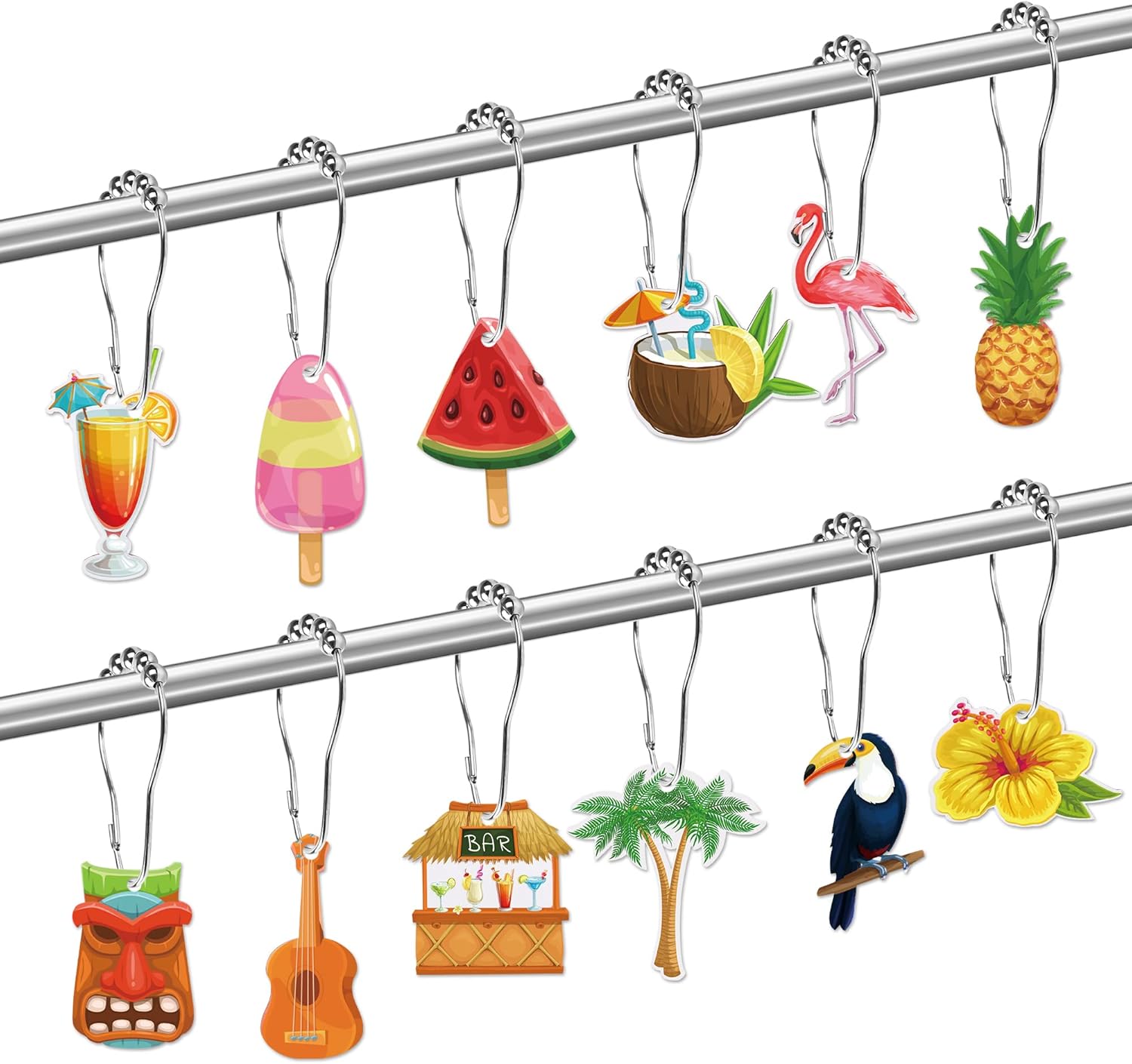 12 Pcs Summer Shower Curtain Hooks Tropical Luau Shower