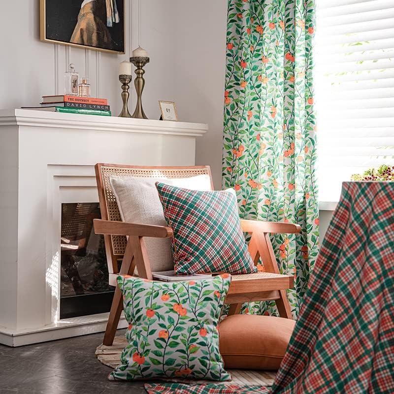 Cortinas semi opacas con patrones florales, cortinas de lino con bolsillo para barra, cortinas para ventana de dormitorio, cortinas de