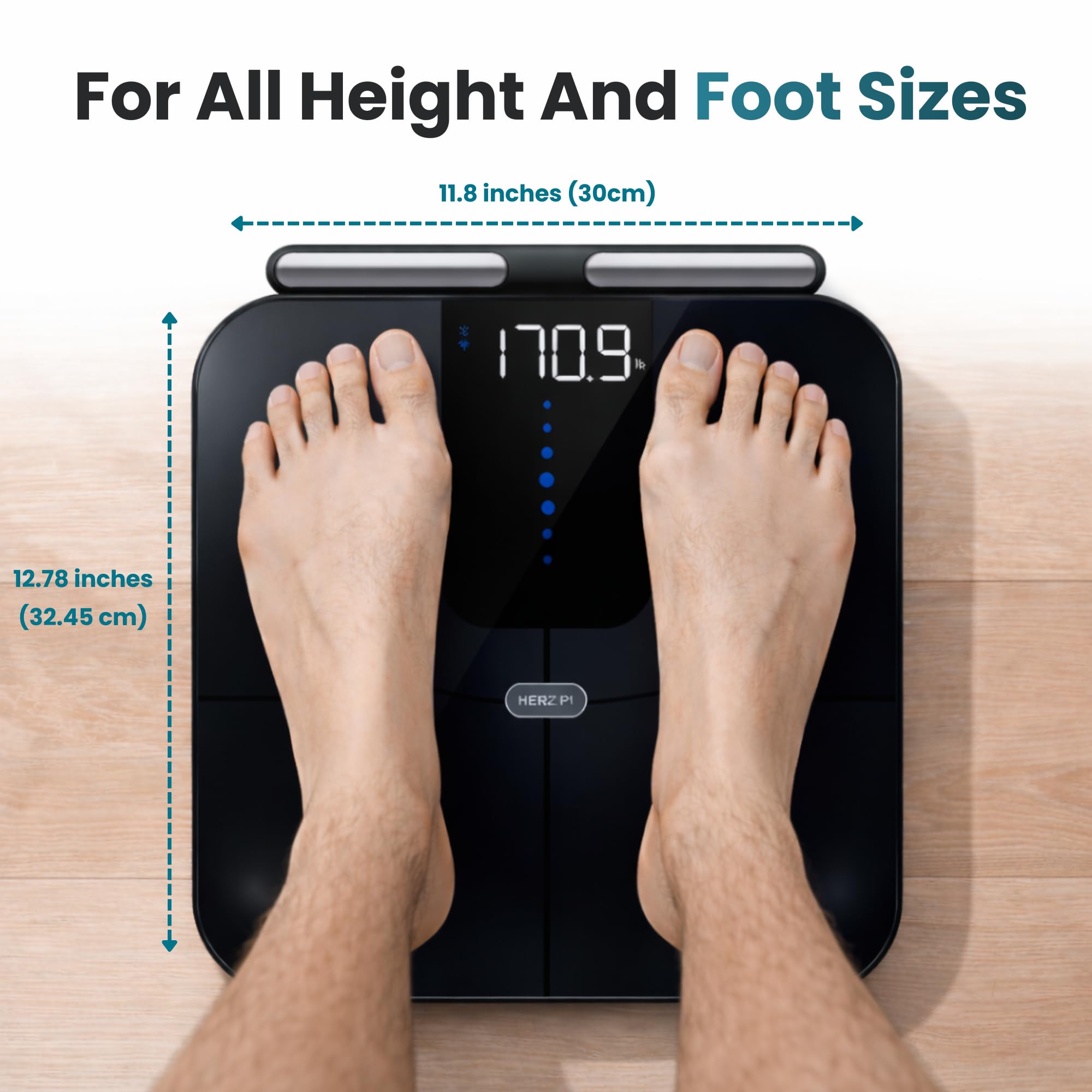 Herz P1 Smart Scale - Báscula de composición corporal de 8 electrodos con mango | IMC, grasa corporal, masa muscular, peso corporal BIA de doble frecuencia para seguimiento de precisión, seguimiento
