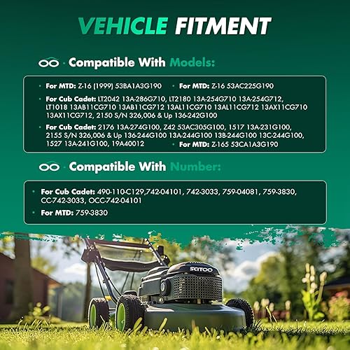 Miniatura 4 de SCITOO Paquete de 2 cuchillas para cortacésped, cuchillas de 42 pulgadas compatibles con Cub Cadet 490-110-C129,742-04101, 742-3033, 759-04081,