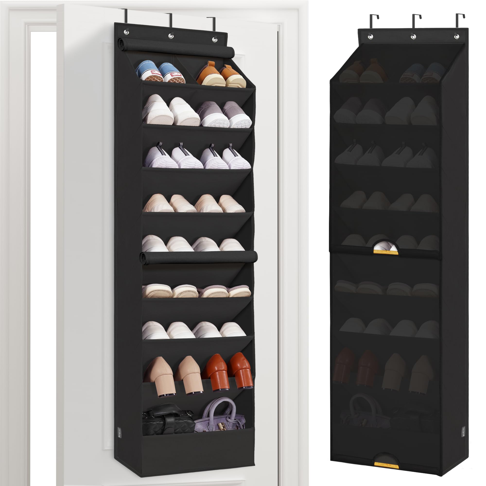 STORAGE MANIAC Over the Door Shoe Organizer with Curtain Dustproof Heavy-Duty Large Deep Pocket Hanging Shoe Organizer for Closet Dorm & Narrow Door