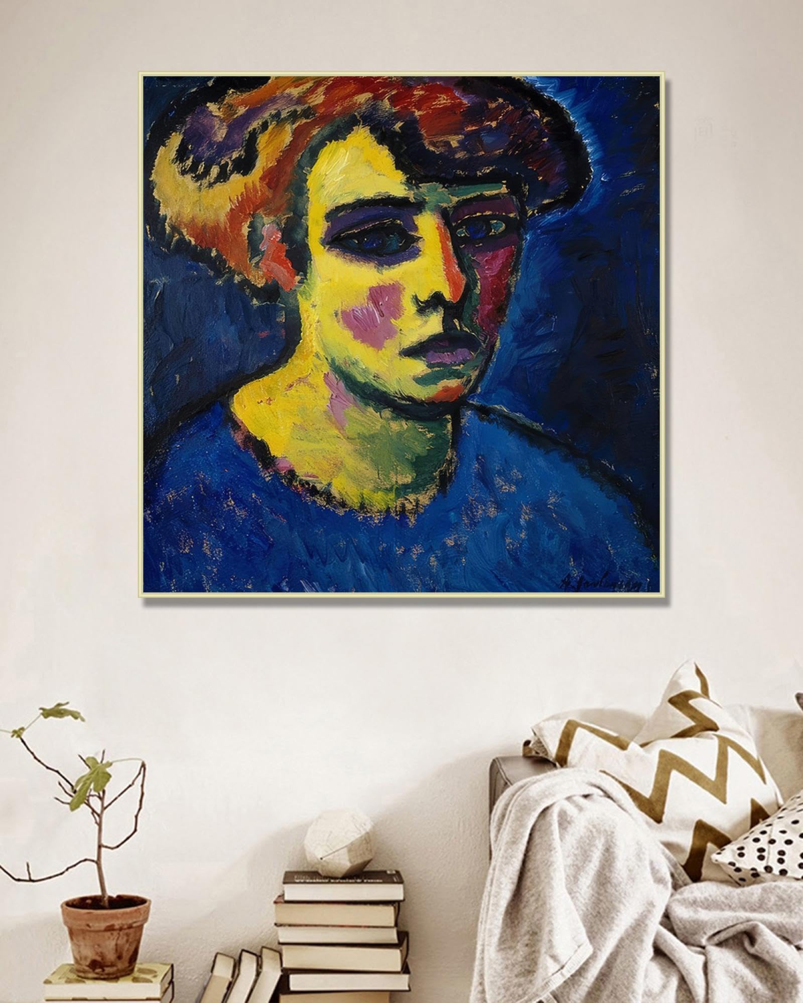 NHLDZYH Rama szampana. Aleksiej von Jawlensky druk artystyczny, (głowa kobiety), reprodukcja słynnych obrazów, dekoracja ścienna do kuchni, sypialni. 60 x 60 cm