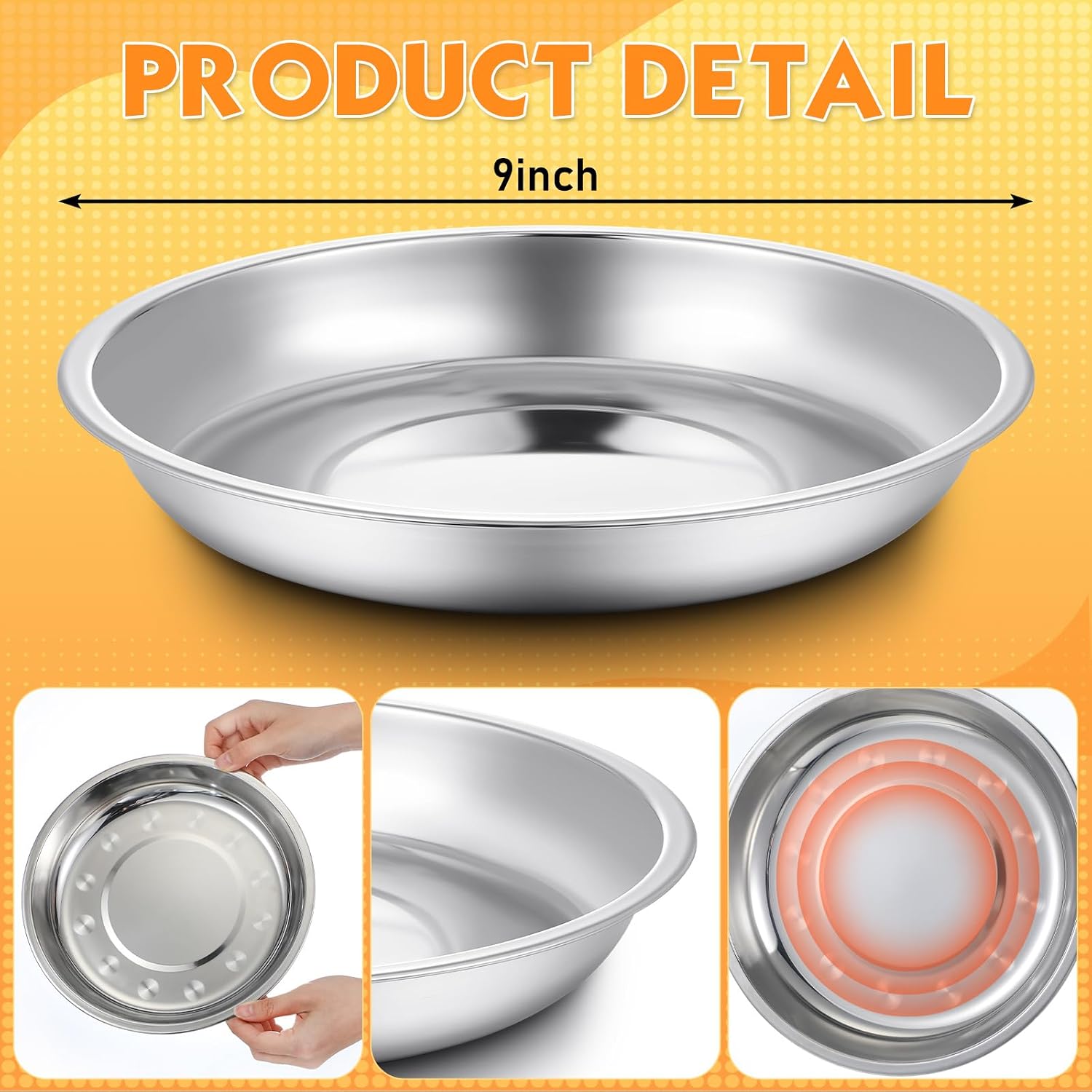 10 Pcs Deep Pie Pan Set Metal Pizza Pan Stainless Steel Round Baking Pans for Oven Rustproof Pie Plates Pizza Baking Non-Stick Tray Dishes Safe Sturdy for Home Kitchen Easy Clean(9 Inch)