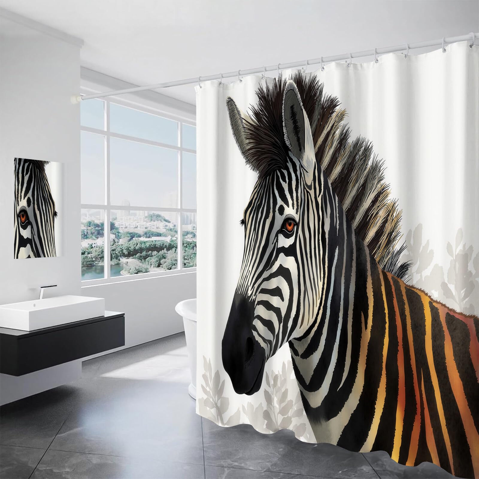 Rideau Douche,Rideau Baignoire Lavable en Machine Rideaux Douche Tissus Lavable Rideau De Baignoire Lavable pour Salle De Bain Domicile Baignoire Famille,Rayures Zébrées,