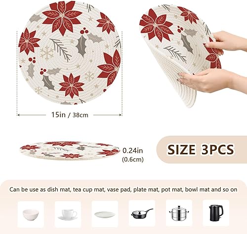 Miniatura 2 de Juego de ollas de Pascua de Navidad color blanco y rojo, juego de salvamanteles para ollas y sartenes calientes, juego de agarraderas para olla