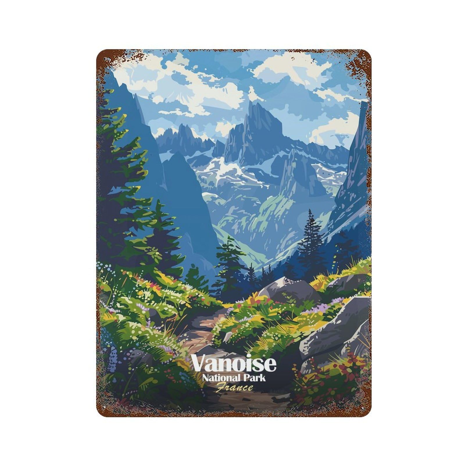 Vanoise National Park France Landscape Weathered Tin Sign 15.7"x11.8", Ideal for Basement, Hobby Room And Garage Decor