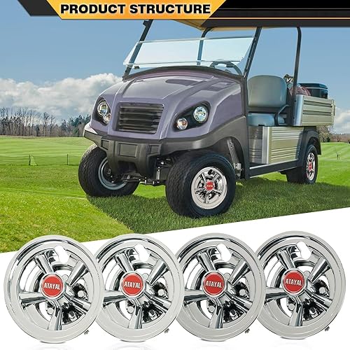 Miniatura 9 de Juego de 4 fundas para ruedas de carrito de golf, 8 pulgadas, color plateado, compatibles con EZGO, Club Car y Yamaha con ruedas de acero estándar