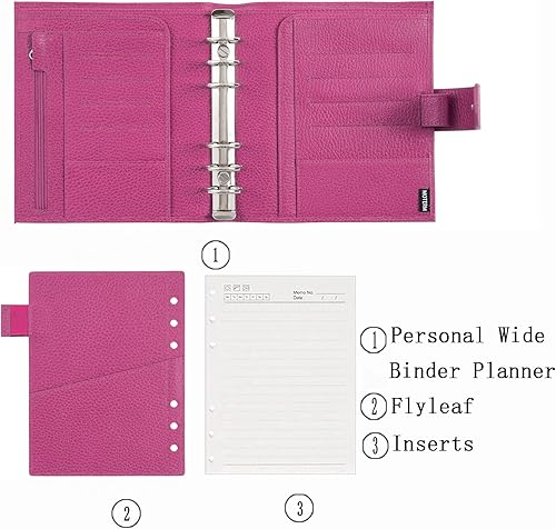 Miniatura 2 de Moterm Agenda de anillos de lujo personal, organizador de carpetas de cuero genuino (anillo de 1.181in, cocodrilo-negro)