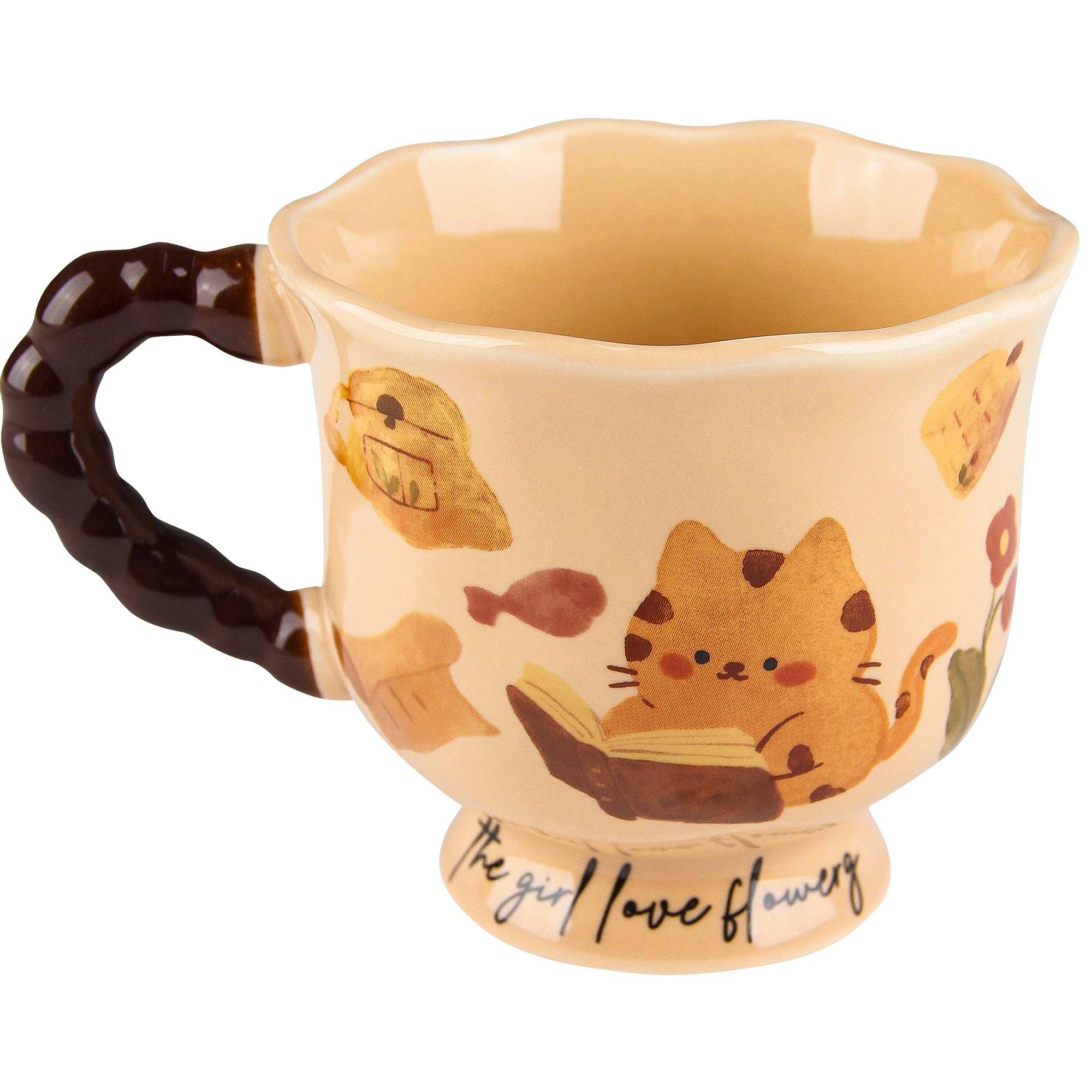 Taza de Café de Gato, Taza de Té Linda de 13oz con Mango Grande, Taza de Cerámica Kawaii para Café con Leche, Capuchino, Cacao, Regalos de Cumpleaños y San Valentín para Amantes de Gatos, Amigas y - Marrón (Brown Cat)