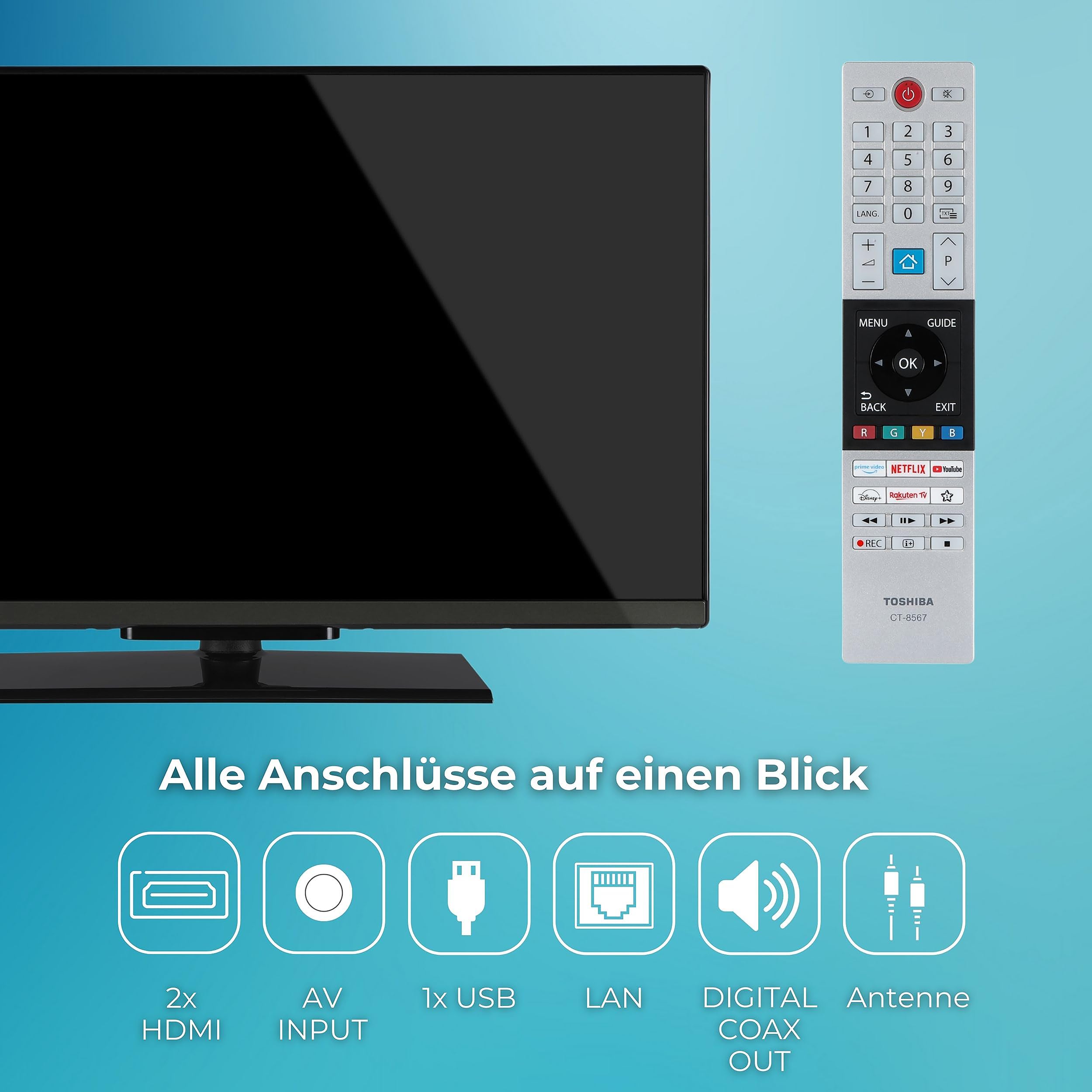 Toshiba 32LV3F63DAZ Fernseher 32 Zoll Smart TV VIDAA Full HD Fernseher HDR Smart TV mit Triple-Tuner, LED TV (2026)