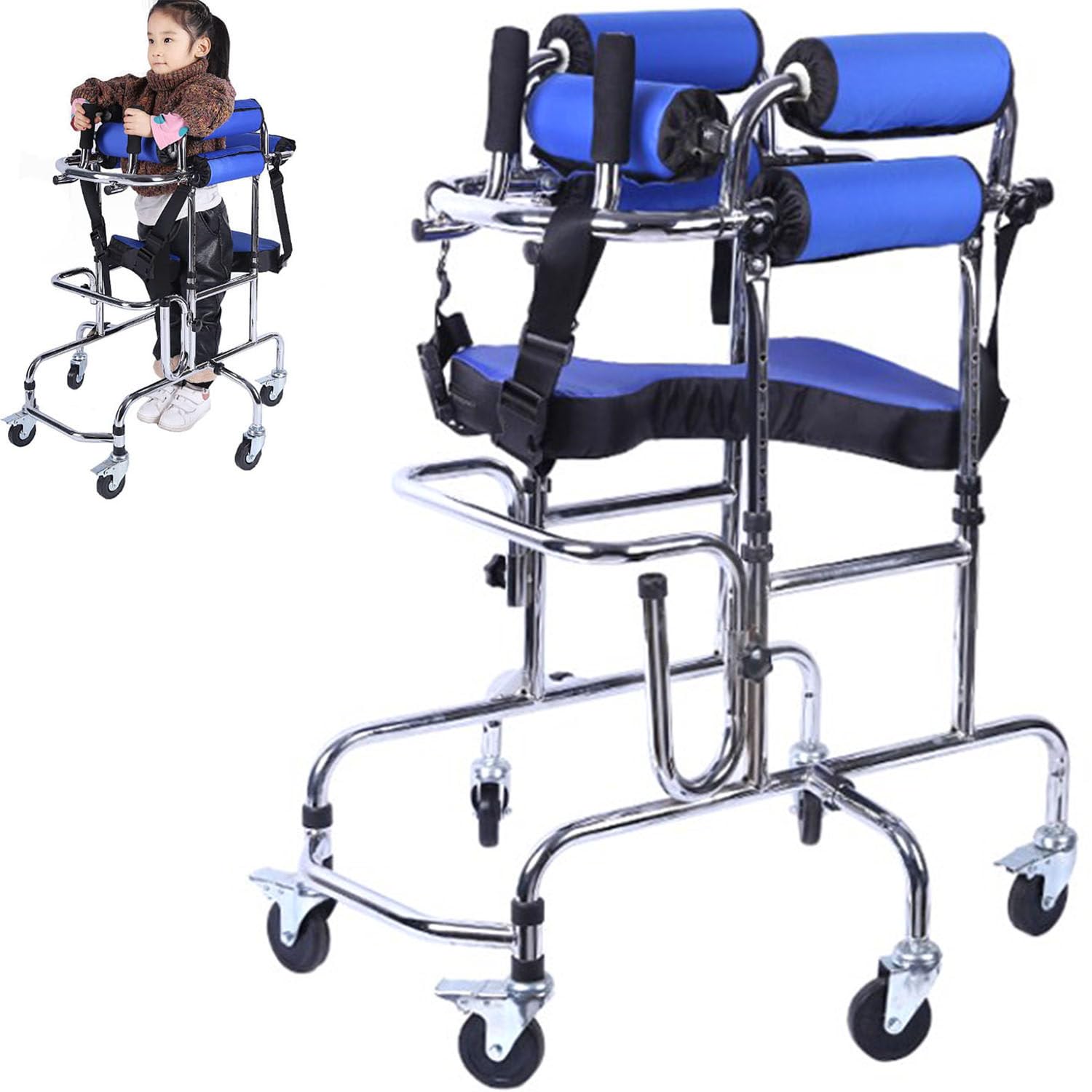 Walkers for Children(3-6 Age) Cerebral Palsy Disabled Kids Walker Six Wheel with Seat Adjustable Height Width, Disabled Auxiliary Equipment Rehabilitation Training Walking Aid