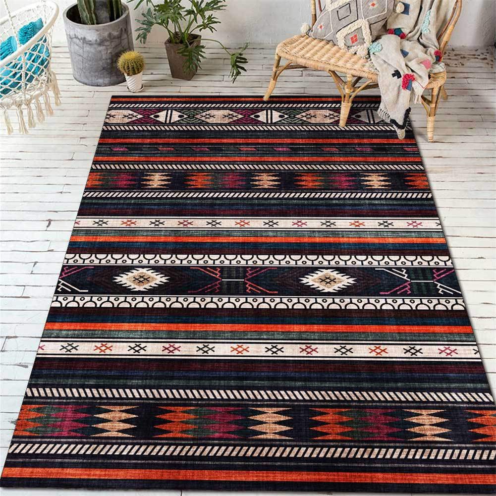 Tapis rectangulaire style ethnique noir et orange 80 x 160 cm pour chambre à coucher, salon, décoration d'intérieur pour garçons et filles, décoration d'intérieur