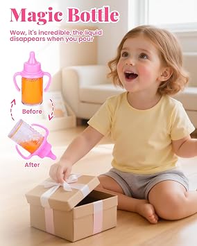 BABESIDE 11 Pcs Baby Doll Accessories Set - Baby Doll Bottles, Diapers, Pacifiers, Bib, Plate - Baby Doll Stuff & Toys for Little Girls