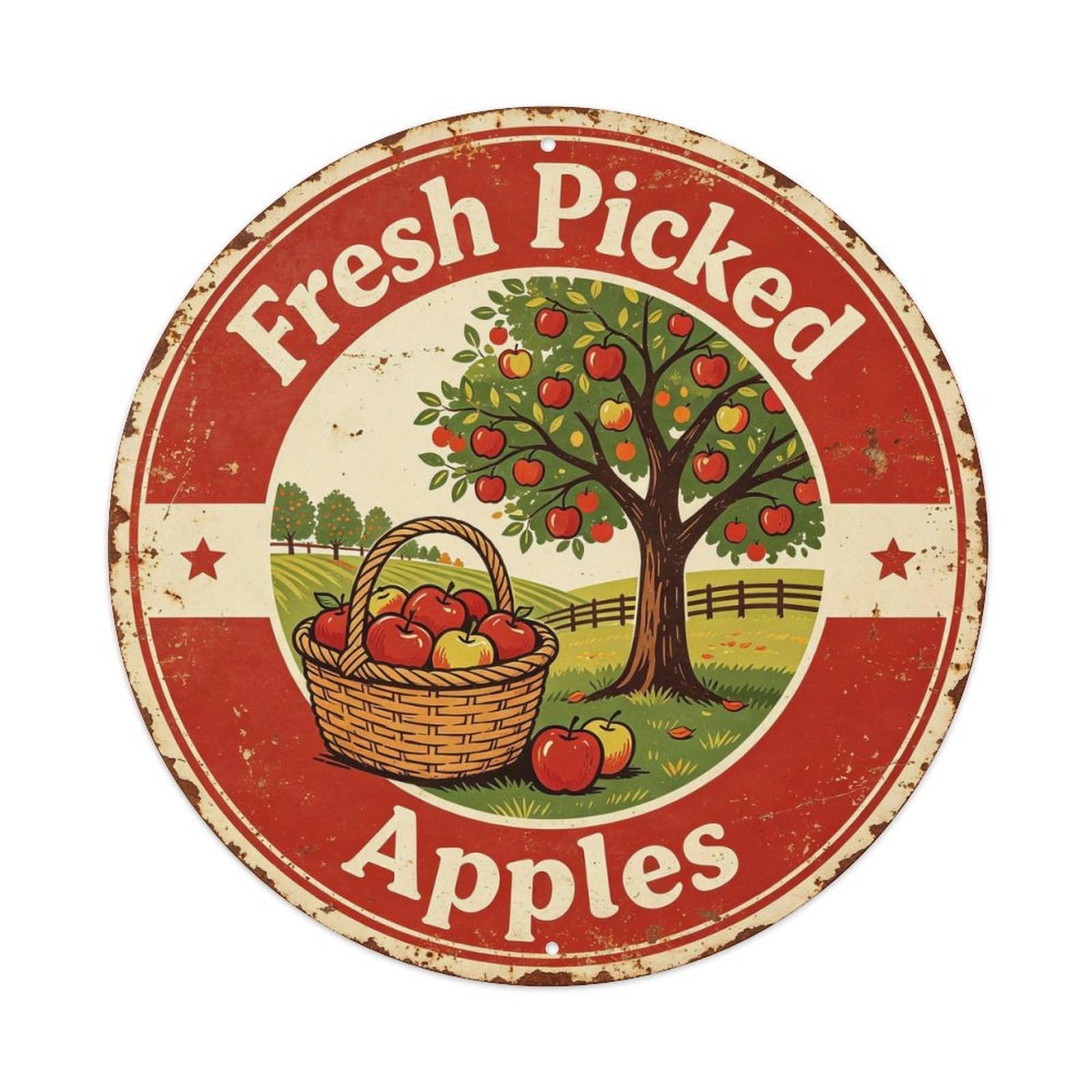 Rustic Fall Apple Picking Fresh Picked Apples Metal Tin Sign Plaque