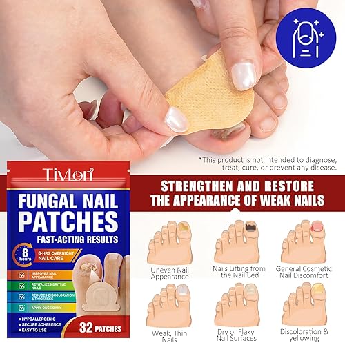 Vista 4 de Parches de uñas fúngicas para uñas de los pies, (32 piezas) tratamiento de hongos en las uñas de los pies, extra fuerte para cuidado de uñas durante