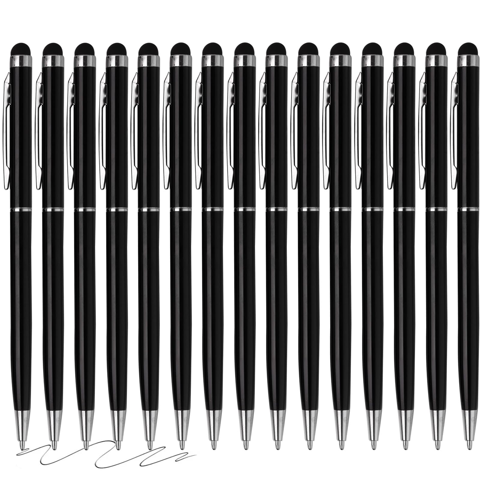 FIRCRE 15 Pack Stylus Pens for Touch Screens Stylus Pen Compatible with Phone Tablets Kindle and Black Ink Ballpoint Pens-2 in 1 Stylists pens for
