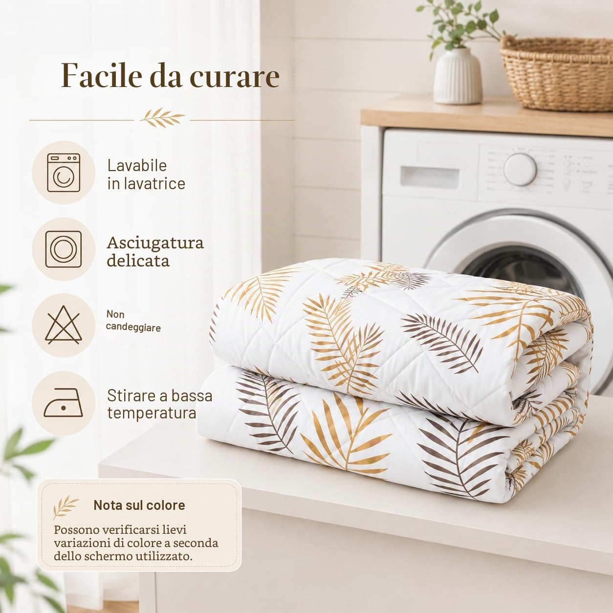 Trapunta 220 x 240 cm Piante Bianco Stampata Foglie Palma 4 Stagioni per Letto 2 Persone, Edredon Reversibile Trapunta Legere, Senza Houss e 2 federe 65 x 65 cm