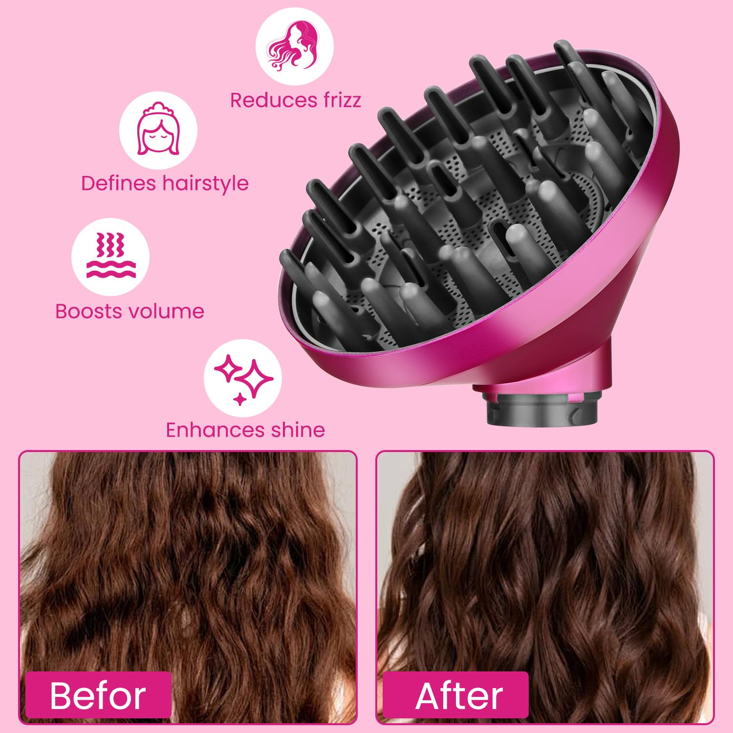 Diffusore per Dyson Airwrap HS01 HS03 HS05, diffusore per capelli ricci, ugello diffusore portatile per capelli, conversione per Airwrap Curling Styler in un asciugacapelli, rosso rosa