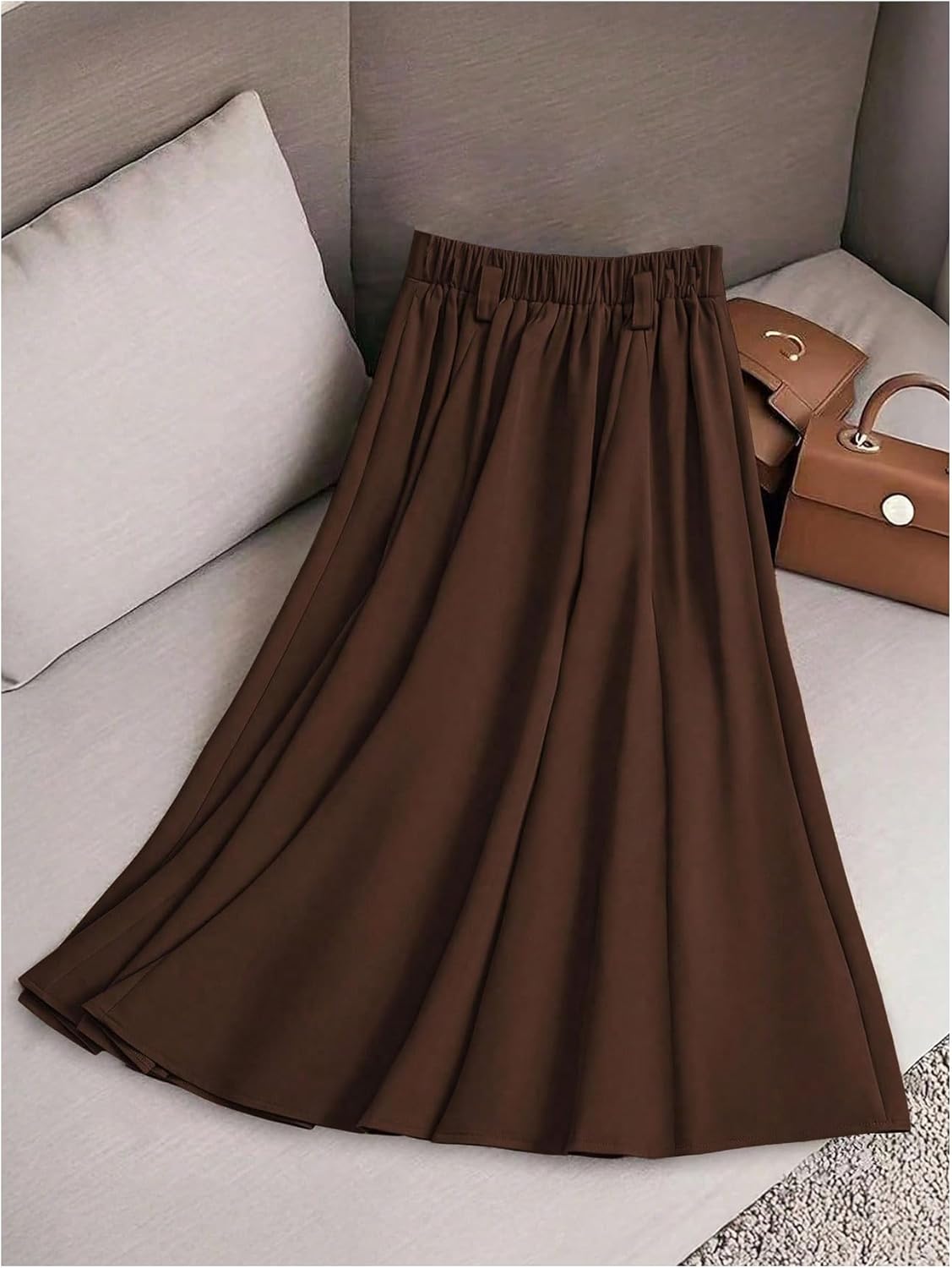 SHENHE Women's Pleated Maxi Skirt Elastic High Waisted A Line Going Out Long Skirts - Image 2