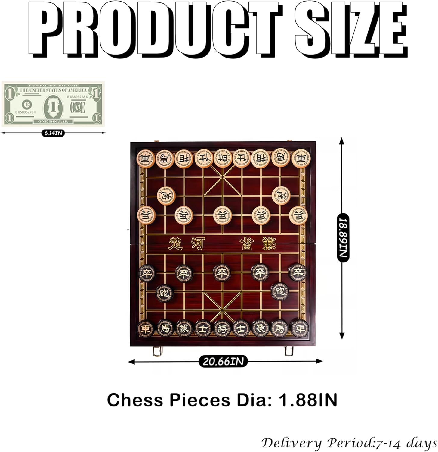 Natural Wood Chinese Chess, Xiangqi Gift Set - Travel Games Sets with Board Games Gift, Xiang Qi Game & Pieces, Chinese Decor & Gifts, Chinese New Year Decor (Small)